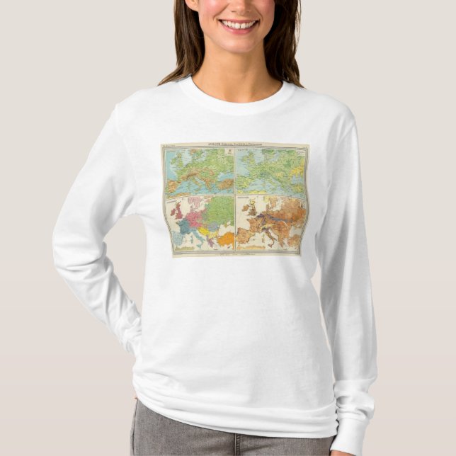 Camiseta Características de Europa & mapa físicos da (Frente)
