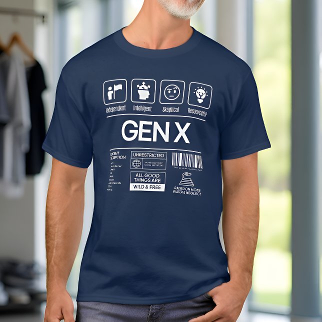 Camiseta Características engraçadas de geração X Marinho ma (Criador carregado)