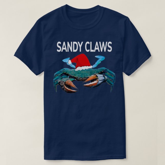Camiseta Caranguejo Azul Engraçado Num Papai Noel De Natal  (Frente do Design)