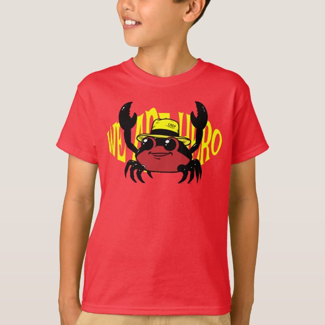Camiseta caranguejo com chapéu e arte de texto (Frente)