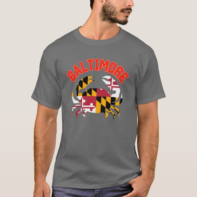 Camiseta Caranguejo de Baltimore com bandeira de Maryland p (Frente)