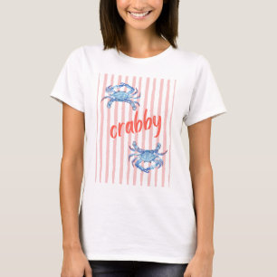 Camiseta Caranguejos azuis aquarela CRABBY Listras rosa pin