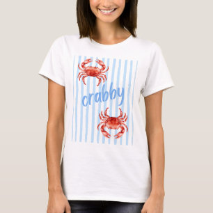 Camiseta Caranguejos CRABBY Vermelhos Aquarela Listras Azui