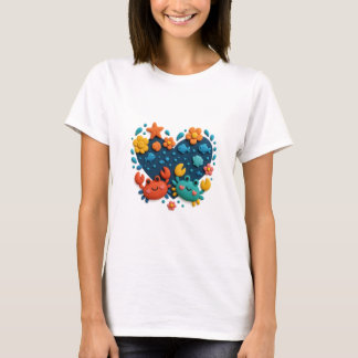 Camiseta Caranguejos em um Mundo Submarino em Forma de Cora