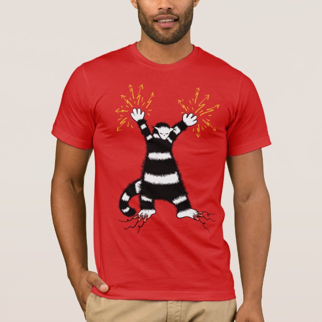 Camiseta Caráter de Gato Elétrico Engraçado Alta Tensão (Frente)