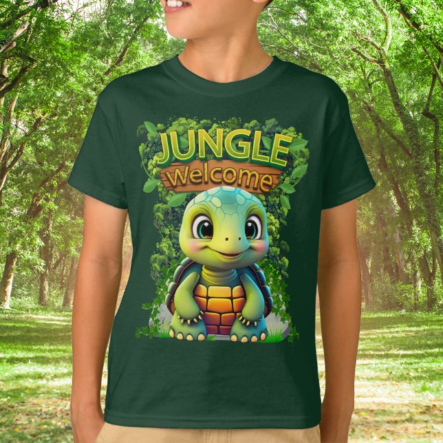 Camiseta Caráter 🐢 de tartaruga animal de pele branca (Fun Jungle Baby Turtle T-shirt, Cute Tortoise Woodland Wildlife Tee, Animal Nature-Inspired Shirt 🐢)