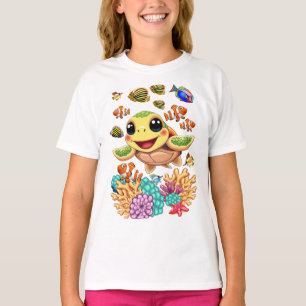Camiseta Caráter Feliz e Bonito da Tartaruga do Mar
