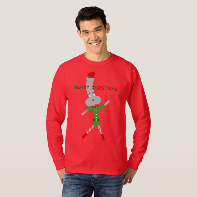 Camiseta carateres de elfo verde-doce de natal alegre (Frente Completa)