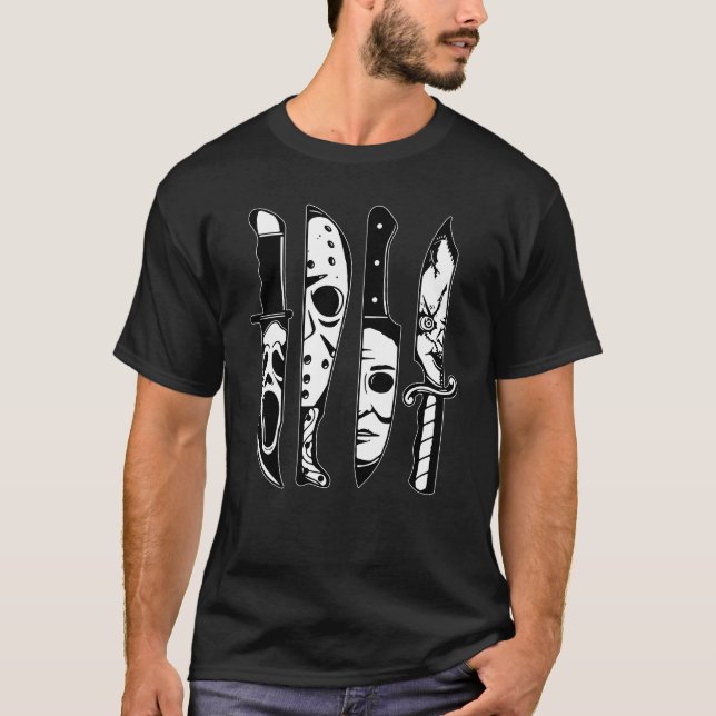 Camiseta Carateres De Filme Horrorizantes Em Faces (Frente)