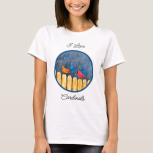 Camiseta Cardeais na Cerca Pintura - Arte Original