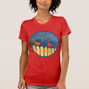 Camiseta Cardeais na pintura de cerca - Arte original
