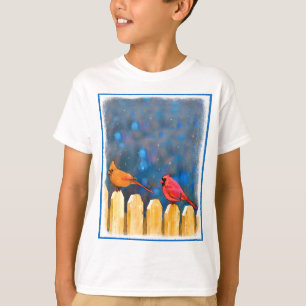 Camiseta Cardeais na pintura de cerca - Arte original