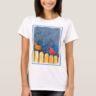 Camiseta Cardeais na pintura de cerca - Arte original