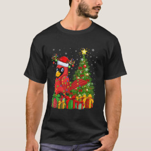 Camiseta Cardeal Bird Xmas Tree Luzes Santa Hat Cardinal