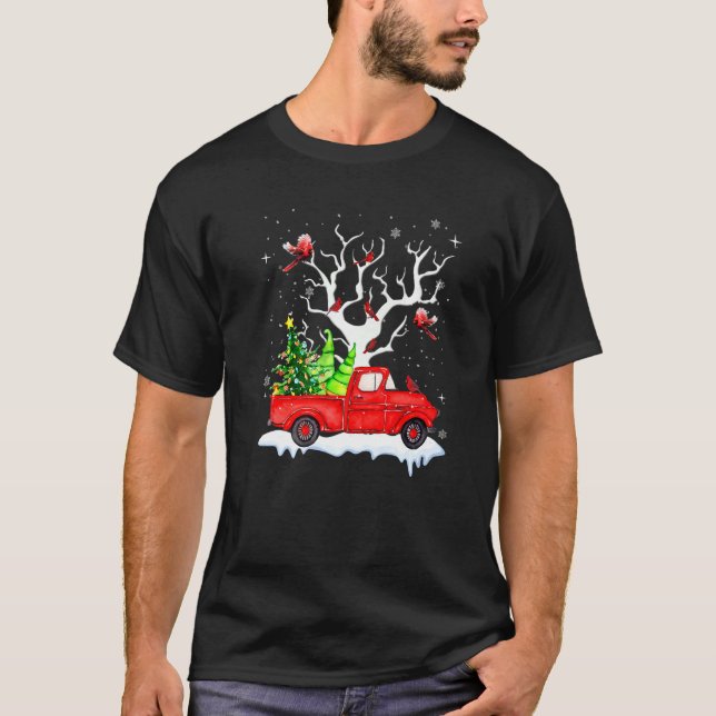 Camiseta Cardeal Mqoo Truck Árvore de Natal Merry Xmas Card (Frente)