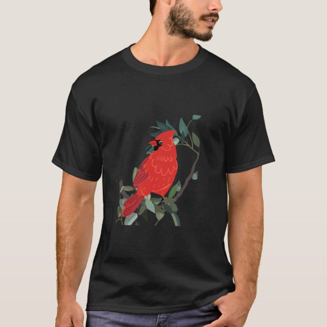 Camiseta Cardeal norte Pássaro vermelho no galho da árvore  (Frente)