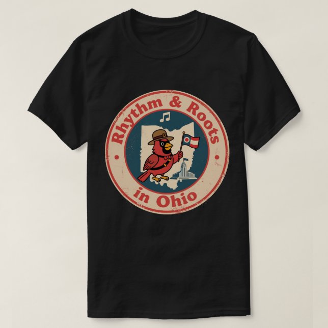 Camiseta Cardeal Quirky Midwest Pride com a bandeira de Ohi (Frente do Design)