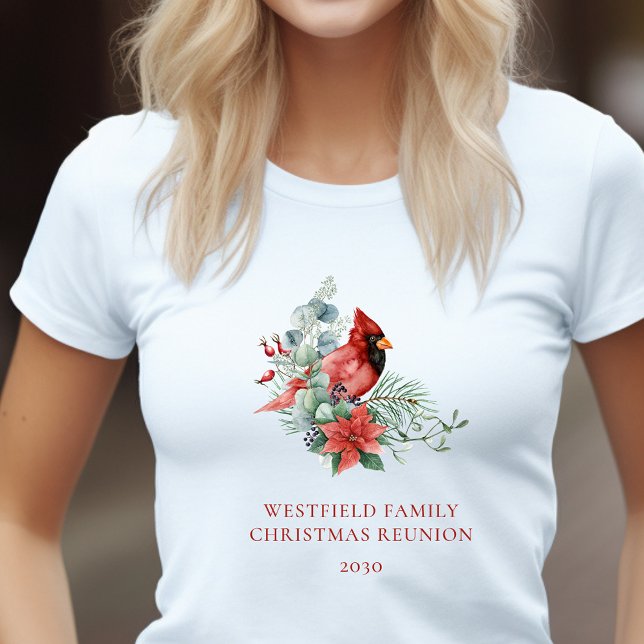 Camiseta Cardeal Vermelho da Reunião da Família Natal (Christmas Family Reunion Red Cardinal Women's T-Shirt)