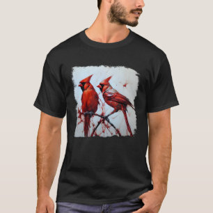 Camiseta Cardeal Vermelho do Norte Arte em Tinta Pássaro Ve