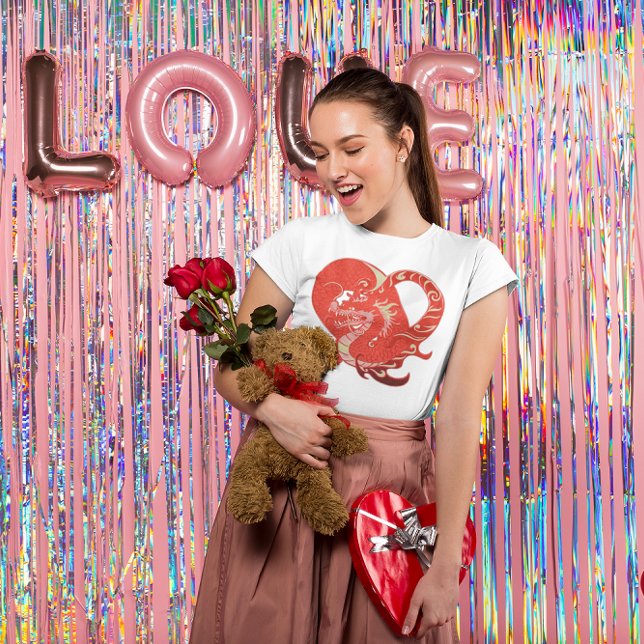 Camiseta Cardíaco Dragão Namorados de cor clara feminino (Dragon Heart Valentine Light Colored Women's T-Shirt)