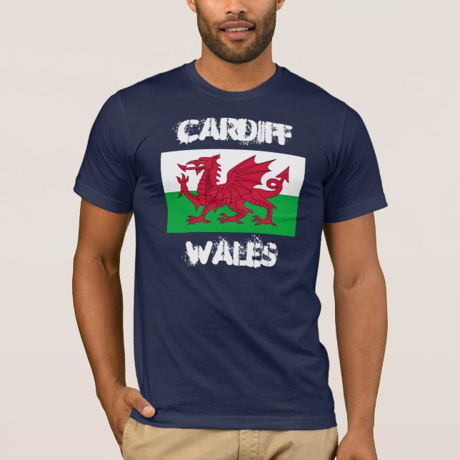 Camiseta Cardiff, Wales com bandeira de Galês (Frente)