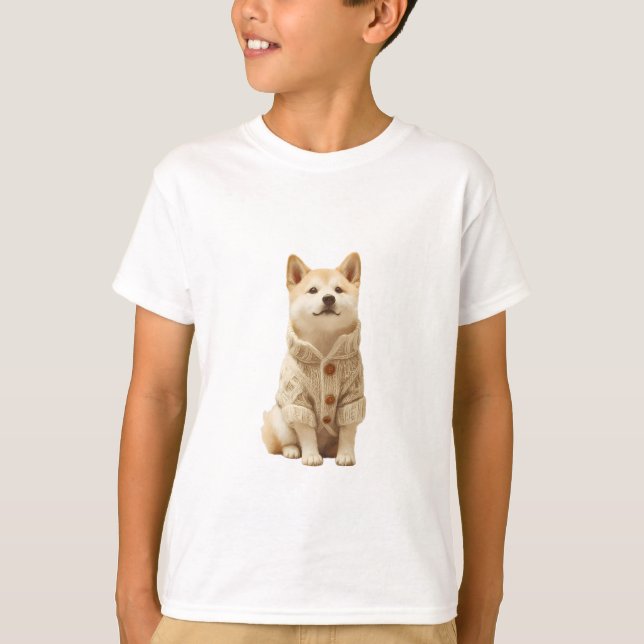 Camiseta Cardigan Aconchegante Shiba Inu Crianças (Frente)
