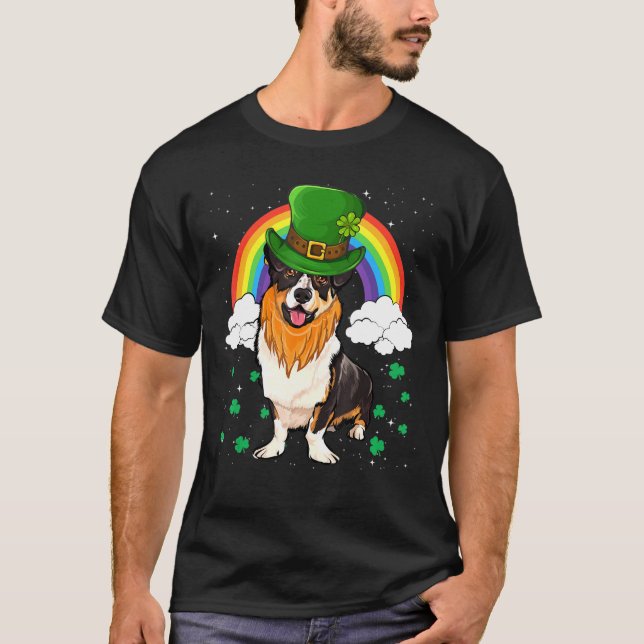 Camiseta Cardigan Welsh Corgi Dia de São Patrício Leprechau (Frente)