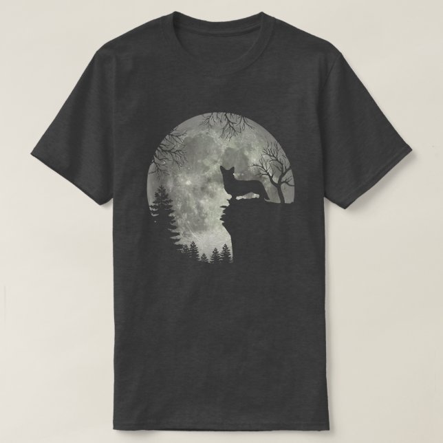 Camiseta Cardigan Welsh Corgi E Moon Halloween (Frente do Design)