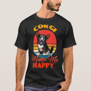 Camiseta Cardigan Welsh Corgi Me Faz Feliz Cachorro Retro