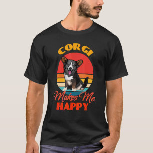 Camiseta Cardigan Welsh Corgi Me Faz Feliz Cão Retro