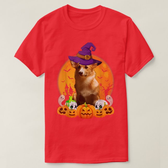 Camiseta Cardigan Welsh Corgi Witch Pumpkin Halloween Dog L (Frente do Design)