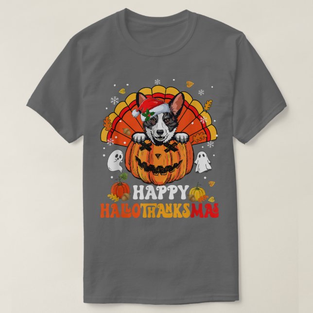 Camiseta Cardigan Welsh Corgis Dog Happy Hallothanksmas Hal (Frente do Design)