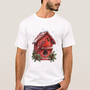 Camiseta Cardinal na Casa de Pássaros Nevada de Natal