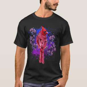 Camiseta Cardinal Vermelho Floral Observação de Pássaros Fl