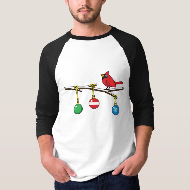Camiseta Cardinal Vermelho no Ramo Nu de Natal (Frente)