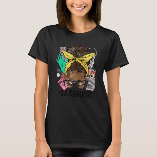 Camiseta CAREGIVER Messy Bun Afro Hair African Nurse Life H (Frente)