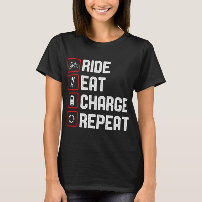Camiseta Carga De Comida Repetida E-Bike Engraçado (Frente)