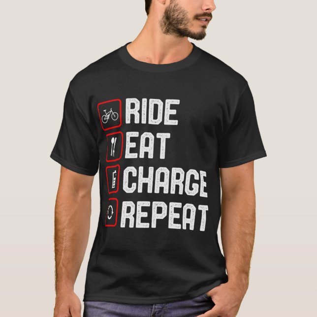 Camiseta Carga De Comida Repetida E-Bike Engraçado (Frente)