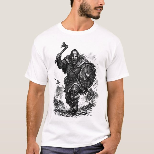 Camiseta Carga do Guerreiro Viking – Batalha de Tinta (Frente)