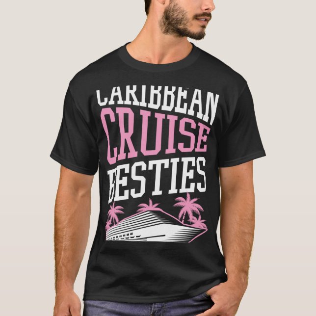 Camiseta Caribbean Cruise Besties Matching Cruise Ship Vaca (Frente)