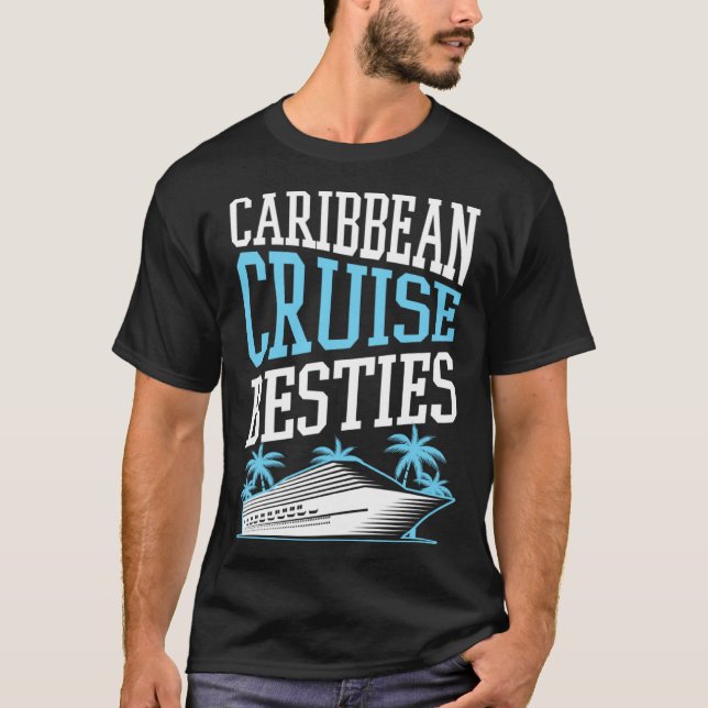 Camiseta Caribbean Cruise Besties Matching Cruise Ship Vaca (Frente)