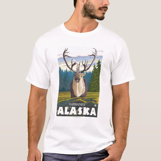 Camiseta Caribu no selvagem - Fairbanks, Alaska (Frente)