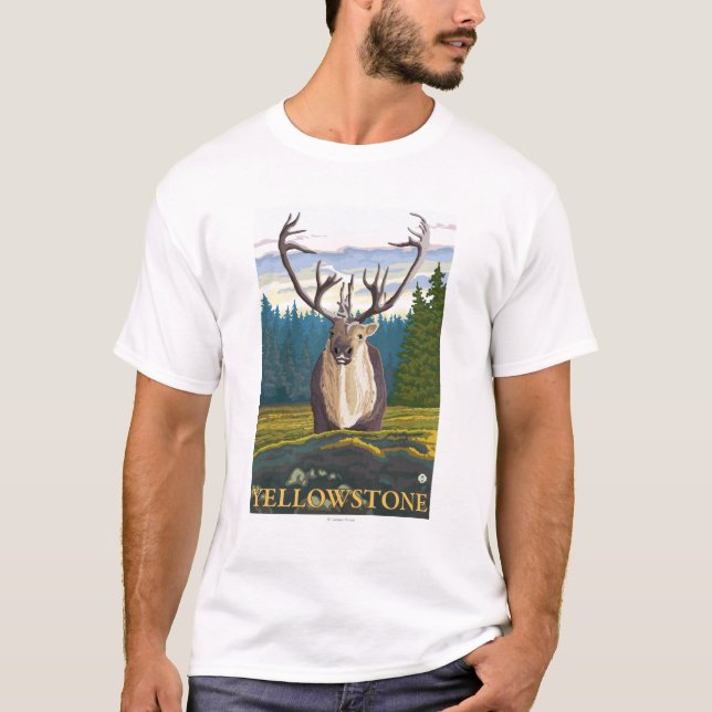 Camiseta Caribu no selvagem - nacional de Yellowstone (Frente)