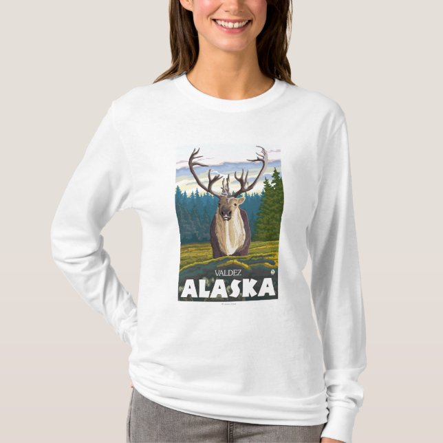 Camiseta Caribu no selvagem - Valdez, Alaska (Frente)