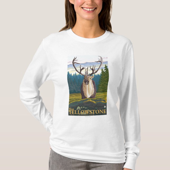 Camiseta Caribu no selvagem - Yellowstone ocidental, TA (Frente)