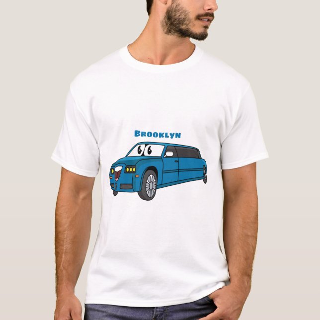 Camiseta Caricatura azul-limusine e feliz (Frente)