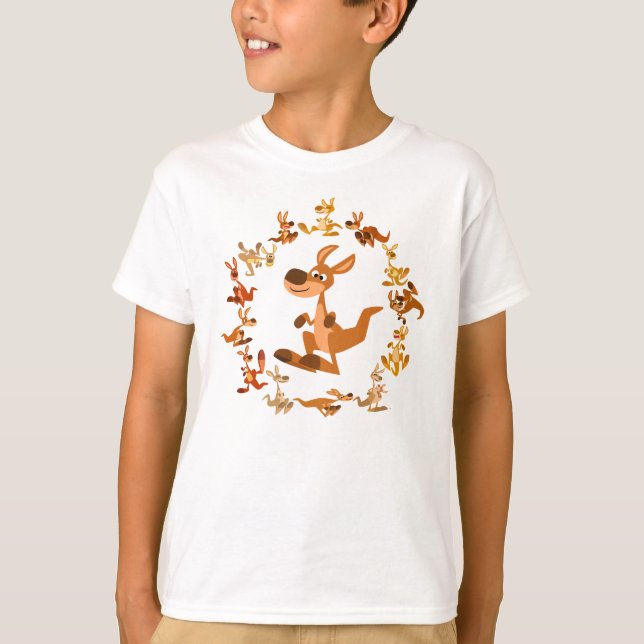 Camiseta Caricatura Bestial Kangaroos Mandala Crianças T-Sh (Frente)