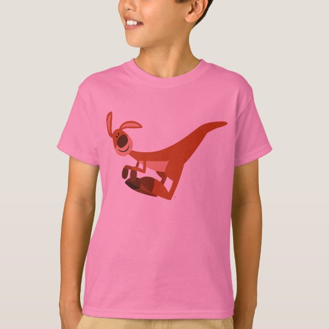 Camiseta Caricatura Bonita Pulando Kangaroo Crianças Camise (Frente)
