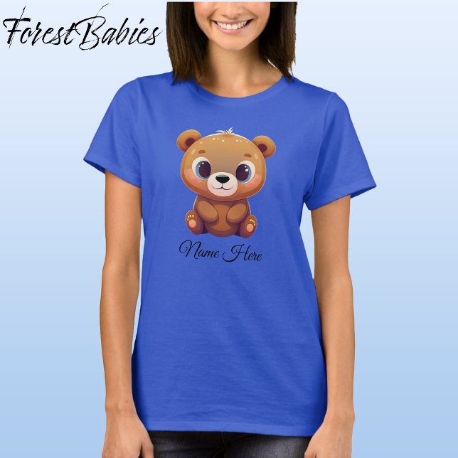 Camiseta Caricatura De Cubo De Urso Cubo, Cubo, Cubo, Cubo, (Teddy Bear, Deep Royal Blue Customizable ForestBabies Women's Basic T-shirt - Front)