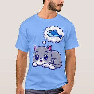 Camiseta Caricatura De Peixe Que Pensava Em Gatos